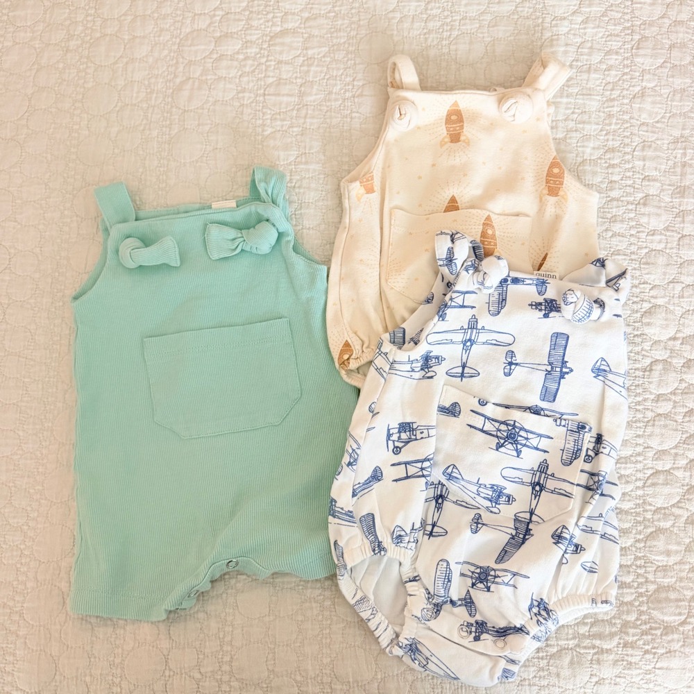 Kate Quinn Baby Organic Cotton Romper Lot Airplane Rocket Ribbed 3-6 Months